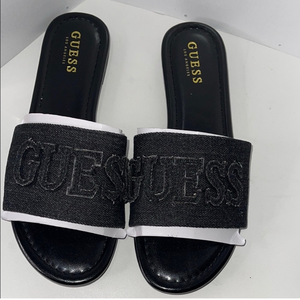 GUESS Black and White Slide Sandals